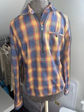 Toad & Co Bodie Dos 1/4 Zip Plaid Blue Red Yellow Size S
