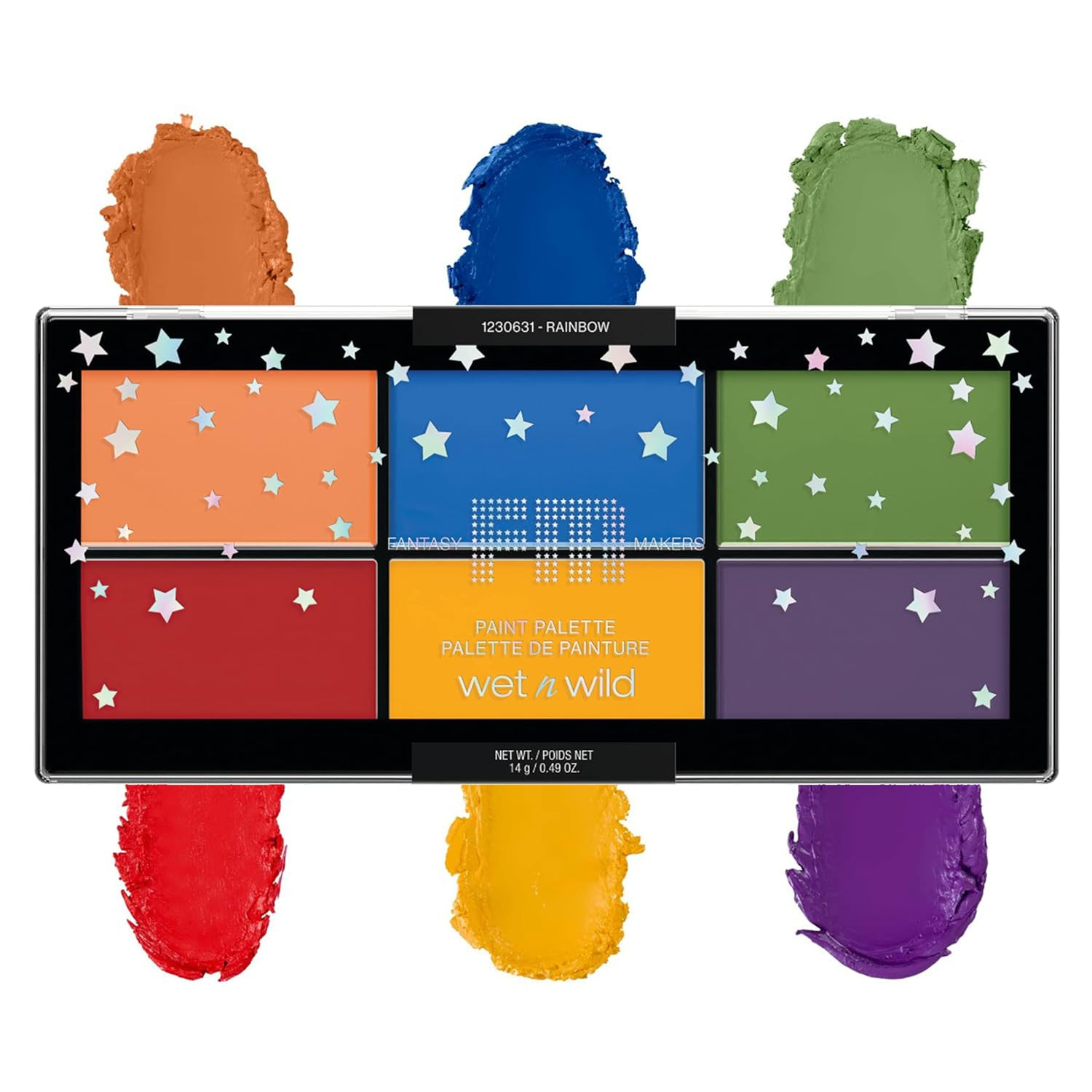 Rainbow Face & Body Paint Palette, 6 Colors, Blendable, No Water, Matte/Metallic