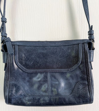 Frye Pelle Mel Small Tracolla Chiusura Cerniera Blu Navy Gunmetal Small 10x7
