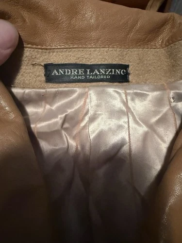 Andre Lanzino Hand Tailored Wool Cashmere Blend Coat Leather Trim 44R image 2