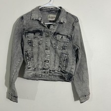Ashley Vintage Charm Denim Jacket Gray Acid Wash Button Front Jean Jacket Womens