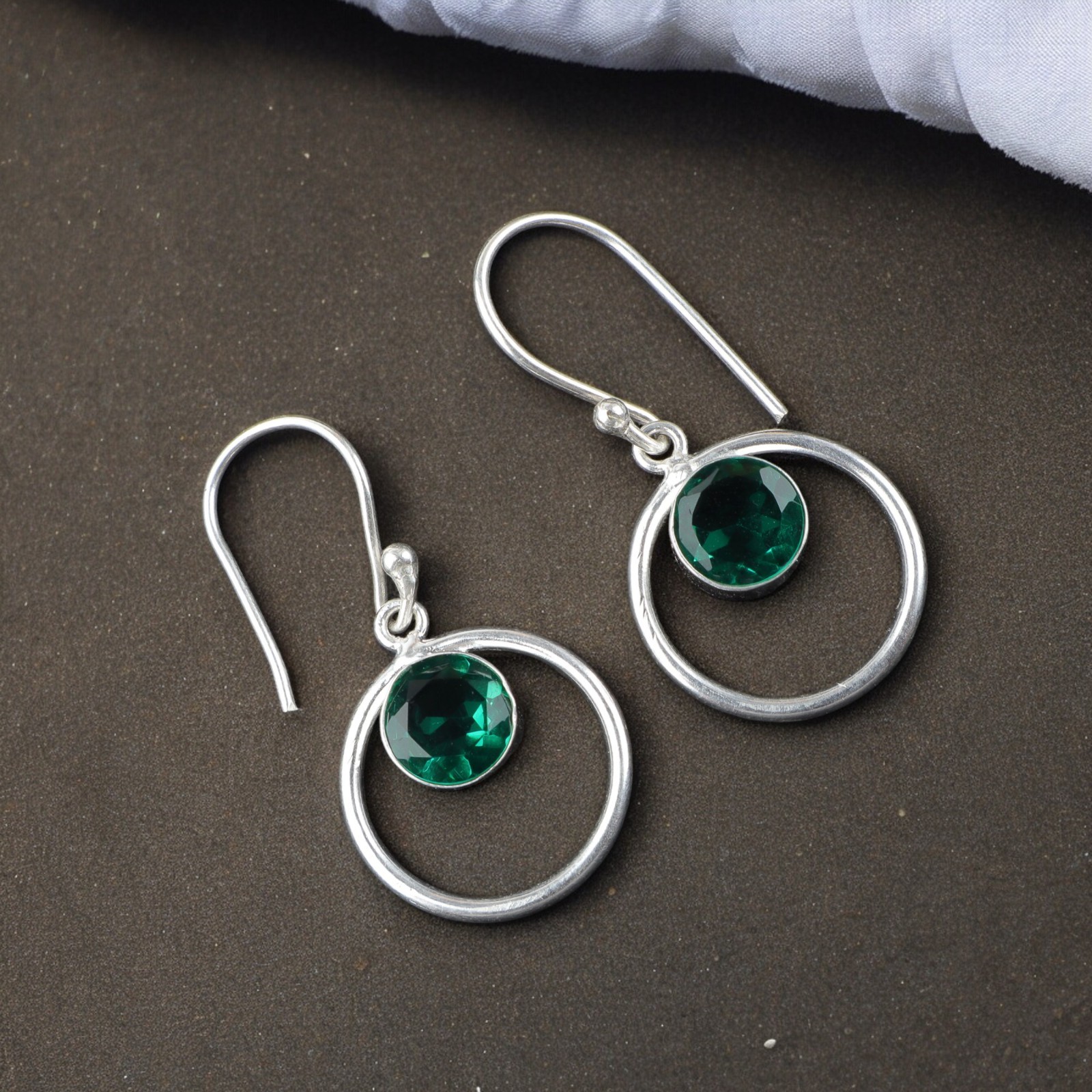 Green Emerald Gemstone Dainty Drop Earrings in 925 Sterling Silver