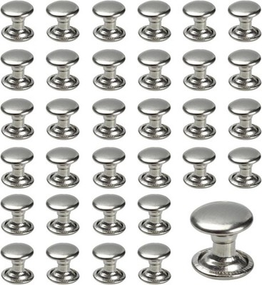 50 Sets 8mm Silver Double Cap Leather Rivets Brass Studs for Crafts & Repair