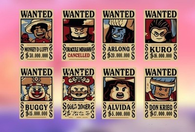 Lego One Piece Wanted Poster All 8 - Luffy Mihawk Buggy Roger