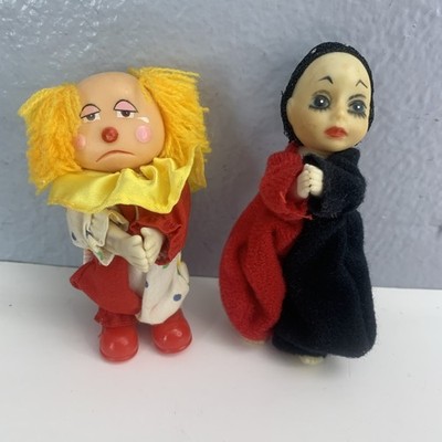 Vtg Russ Clown Happy Sad Two Faces & Girl Clown Mini Pencil Huggers Doll 3.5''H