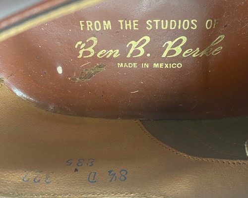 RARA scarpe uomo vintage Ben Berke pelle cognac e camoscio verde nappa anni '50 - Foto 8 di 8