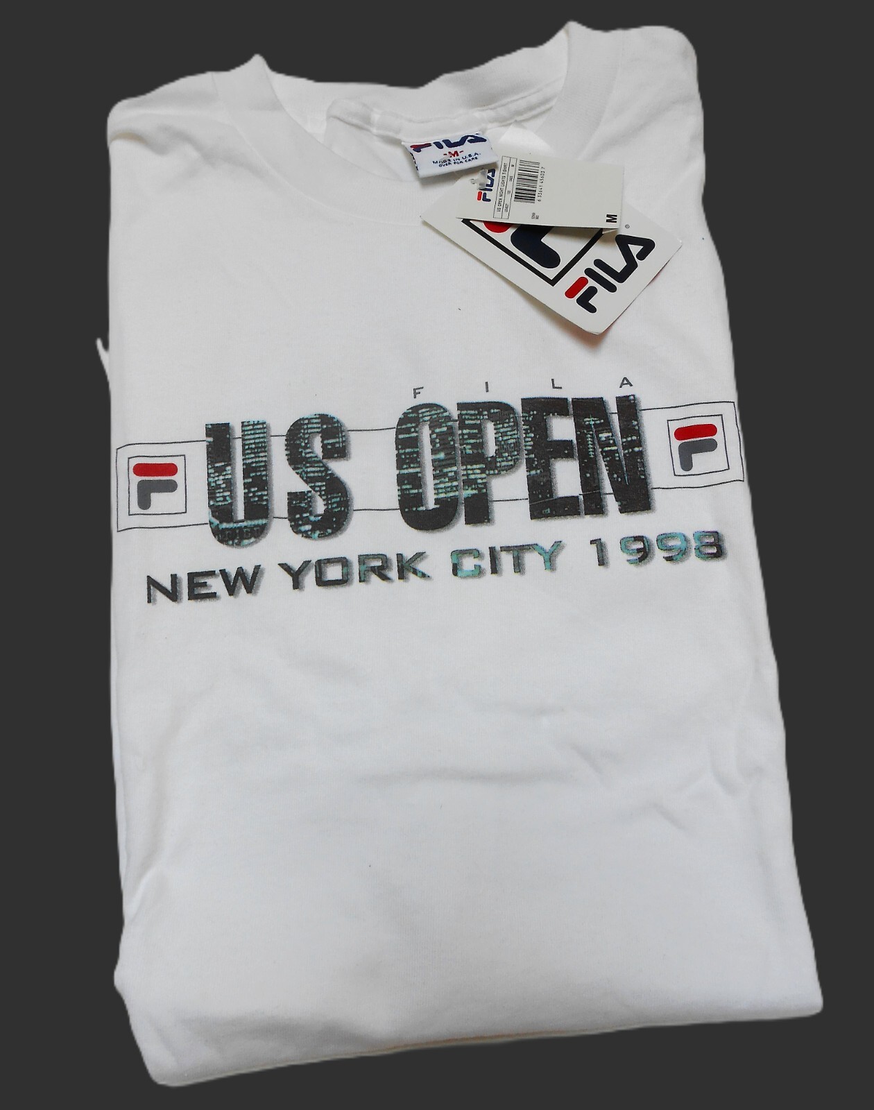 T shirt vintage FILA US Open NYC tennis bianca media