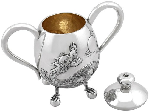 Chinese Export Silver Three Piece Tea Service - Antique Circa 1920 - 第 7/12 張圖片