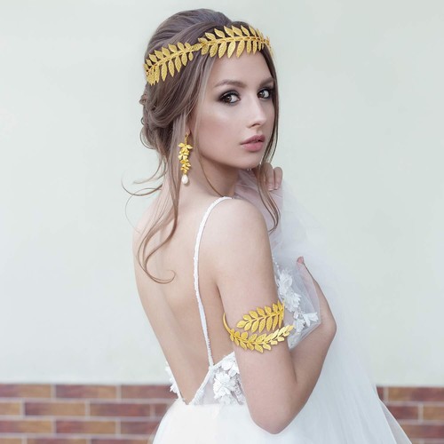 15Pcs Greek Goddess Costume Accessories Women Toga Golden Leaves Bridal Crown - Picture 3 of 8