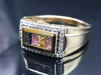 GOLDJUNGE69 * DESIGN  EDELSTEIN RING (19) MULTI SAPHIR & BRILLANTEN 0,15ct. 585e