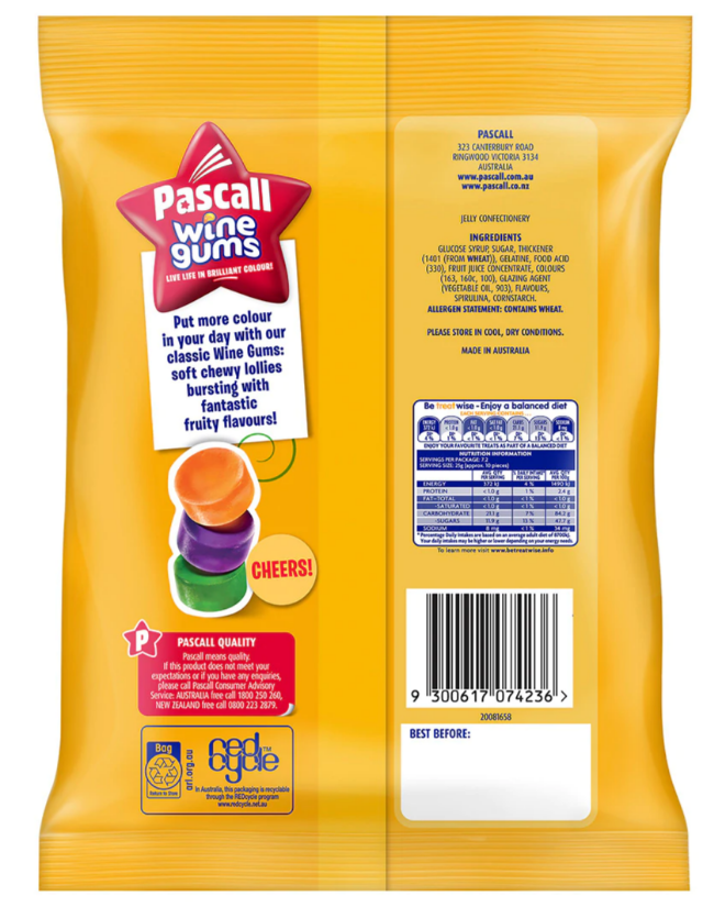 3 X Pascall Wine Gums 180G eBay