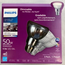 Philips par 20 led bulb 3000k  3 pack indoor dimmable 5.5 watt 50w replacement
