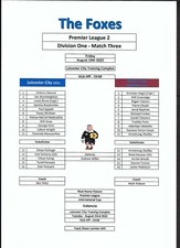 LEICESTER CITY v WEST HAM UTD 19.08.22 PREMIER LEAGUE 2 DIVISION ONE TEAM SHEET