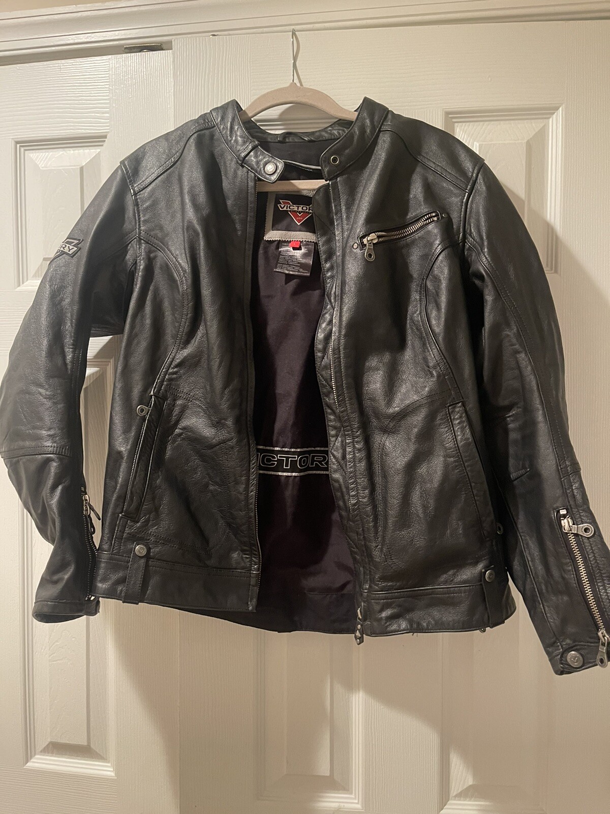 victory motorcycle leather jacket womens size L black Gem
