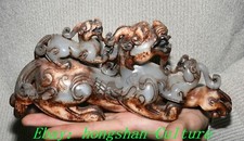 8.6'' Old Dynasty Natural Hetian Jade Dragon Loong Pixiu Brave troops Statue
