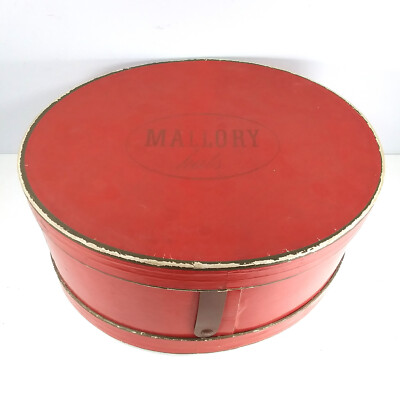 Hatbox Men's Mallory Hats of New York Oval Red Partial Leather Strap VTG 1940s