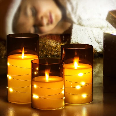 3er Set LED Kerzen lichter mit Timer Fernbedienung, Paraffinwachs Kerze Licht DE - Bild 1 von 4