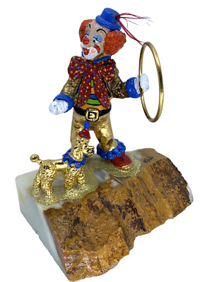 Vintage Signed JUDI Originals Clown Dog Figurine 24K Gold Plated Marble Tricks