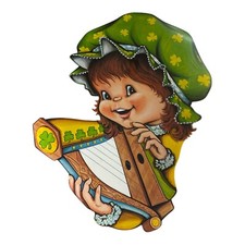 Vintage 1979 Beistle Die Cut Paper Decoration St Patrick  s Day Girl Lyre Harp