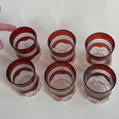 6 Six EAPG Duncan Ruby Stained Button Arches Gold Frosted Band Glass Tumblers - Picture 9 of 20