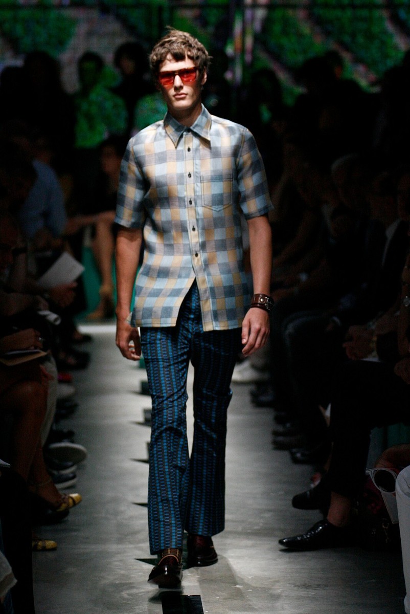 Prada Men Vintage Spring 2008 Blue Grey Fairy Plaid Print Silk