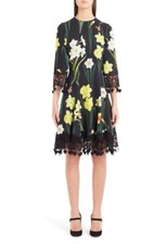 DOLCE & GABBANA   Daffodil Print Crochet Trim Cady Dress Size 40