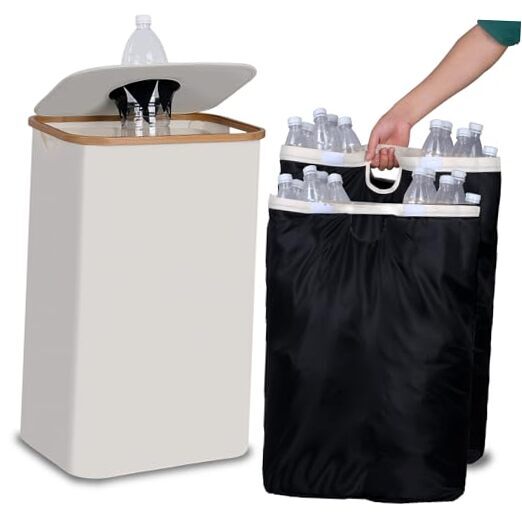 Recycling Bin 26 Gallon Recycle Bins for Kitchen Indoor Outdoor Home 100L Beige-image