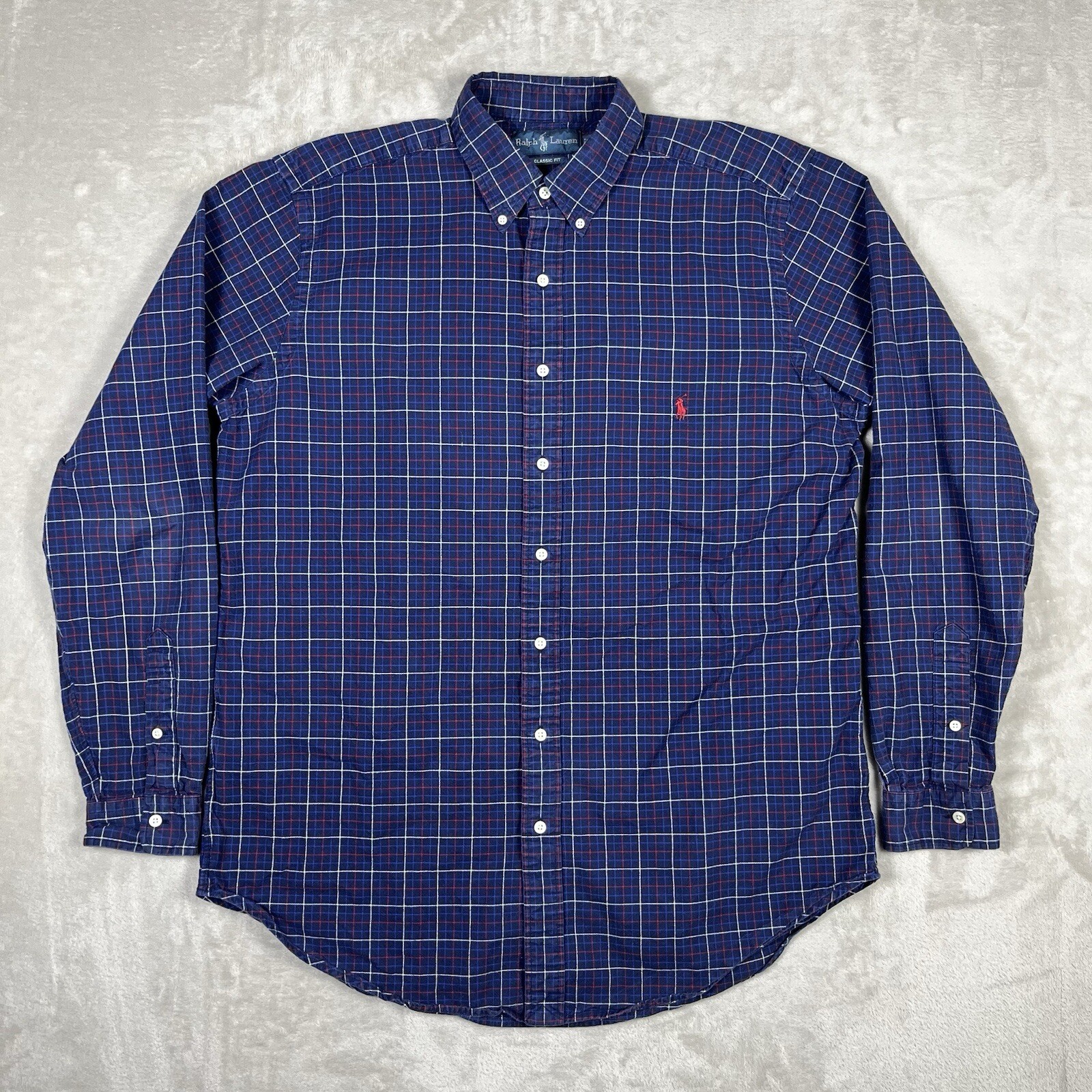 Camicia Ralph Lauren vintage uomo LT blu quadri flanella vestibilità classica cotone pony