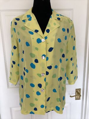 Vintage 100% Pure Silk Yellow Light Blazer Blouse 3/4 Sleeve 46
