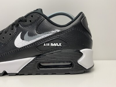 Mens Nike Air Max 90 Leather Black White Spray Paint Double Swoosh