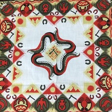 Southwestern Bandana Handkerchief Scarf Thunderbird Totem Tan Red Green Made USA