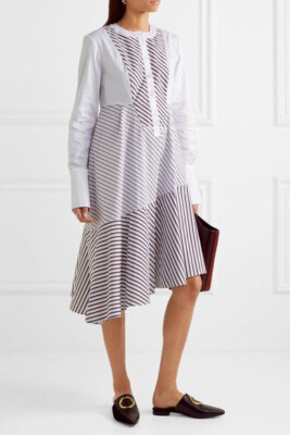 carven shirt dress Carven Multicolor Striped Asymmetrical Midi Shirt Dress sz 42