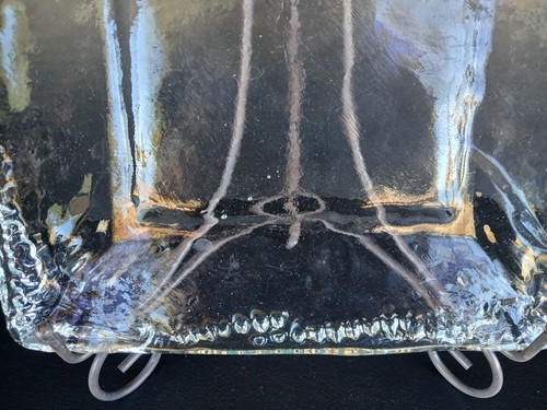 Clear Iceberg Art Glass Square Serving Plate 10.5" Crimp Edge Unique Artisan - Picture 12 of 24