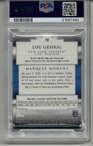 2011 TOPPS MARQUEE GOLD #19 LOU GEHRIG NEW YORK YANKEES LE 03/99 PSA 10 POP 1 - Picture 2 of 2