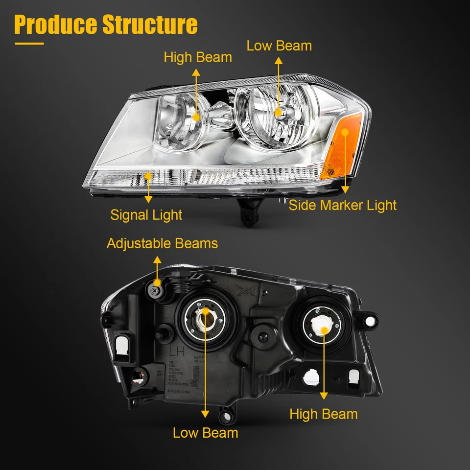 Conjunto de faros para Dodge Avenger SXT SE 2008-2014 par de carcasas cromadas Foto 3 de 4