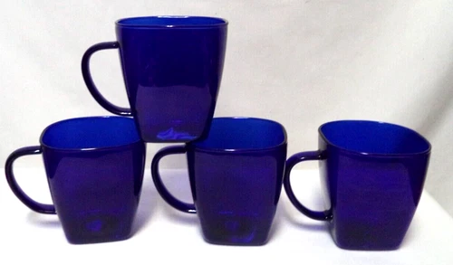 Cobalt Blue Glass Square Mug Cup Set 4