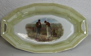 Alter Teller Perlmutt-Effekt - Bauern Auf Den Feldern