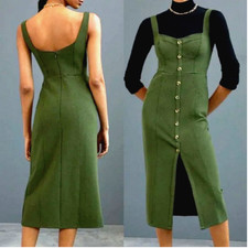 Anthropologie Maeve 4 NWT Moss Green Knit Button Front Midi Dress Jumper 160$