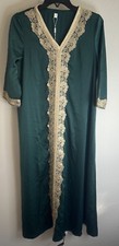 Embroidery Abayas Women Muslim Moroccan Floral Maxi Kaftan Dress Small