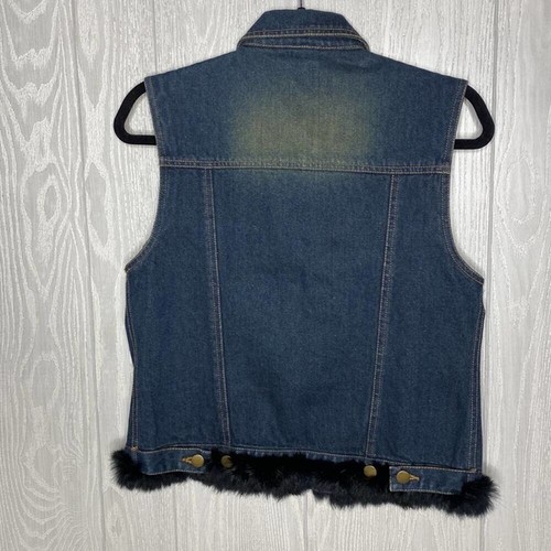Jean jacket vest with real rabbit fur lining size medium - Picture 5 of 5