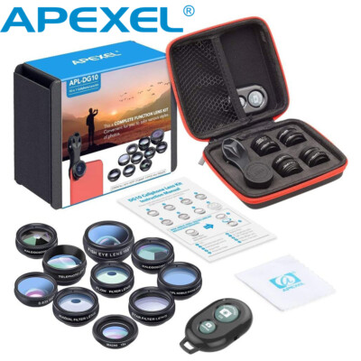 APEXEL 10 in 1 Phone Camera Lens Kit Macro Wide Angle Fisheye for iPhone Android