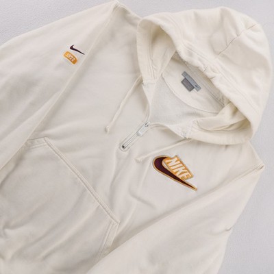 Nike Mens 1/4 Zip Hoodie Cream Off White Embroidered Logo 1972 Retro Size Large