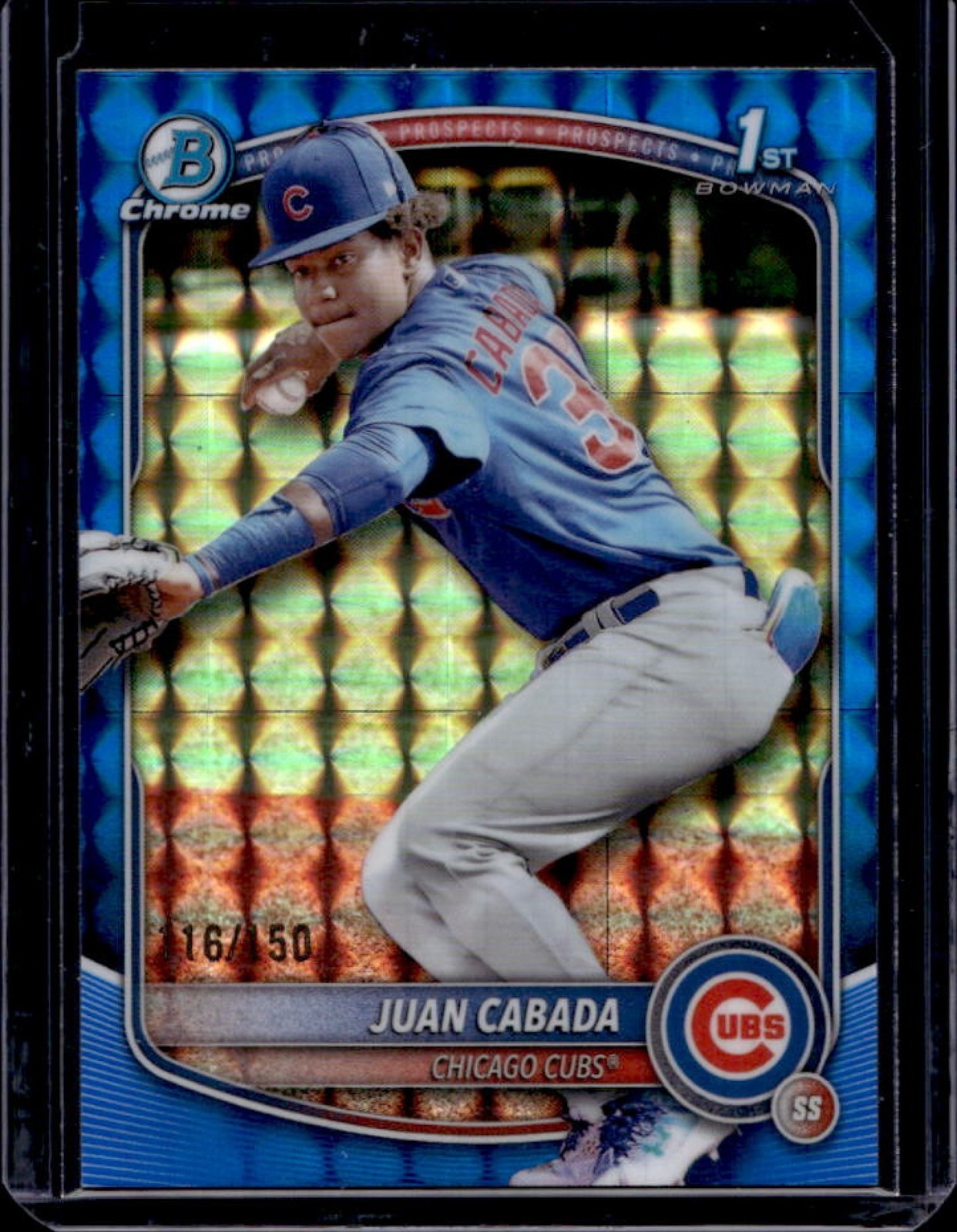 2025 Bowman Chrome Juan Cabada Blue Geometric Refractor 1st Prospect #116/150