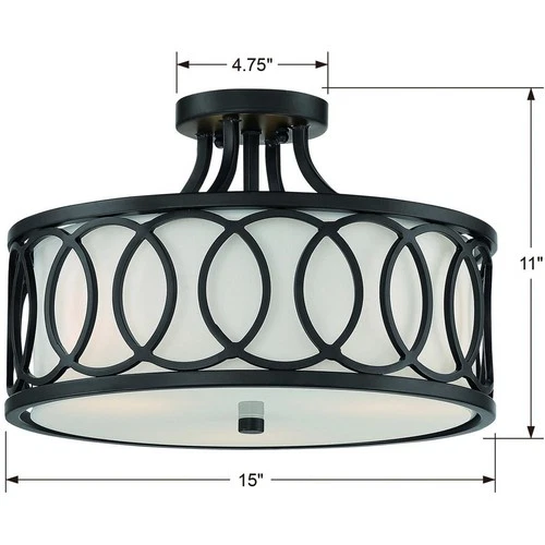 Crystorama 285-MK Graham 3 Light 15 inch Matte Black Semi Flush Ceiling Light - Picture 7 of 7