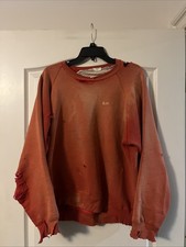 Vintage 1950s-60s Faded Red Cotton Sweatshirt Chain stitched Distressed Thrashed