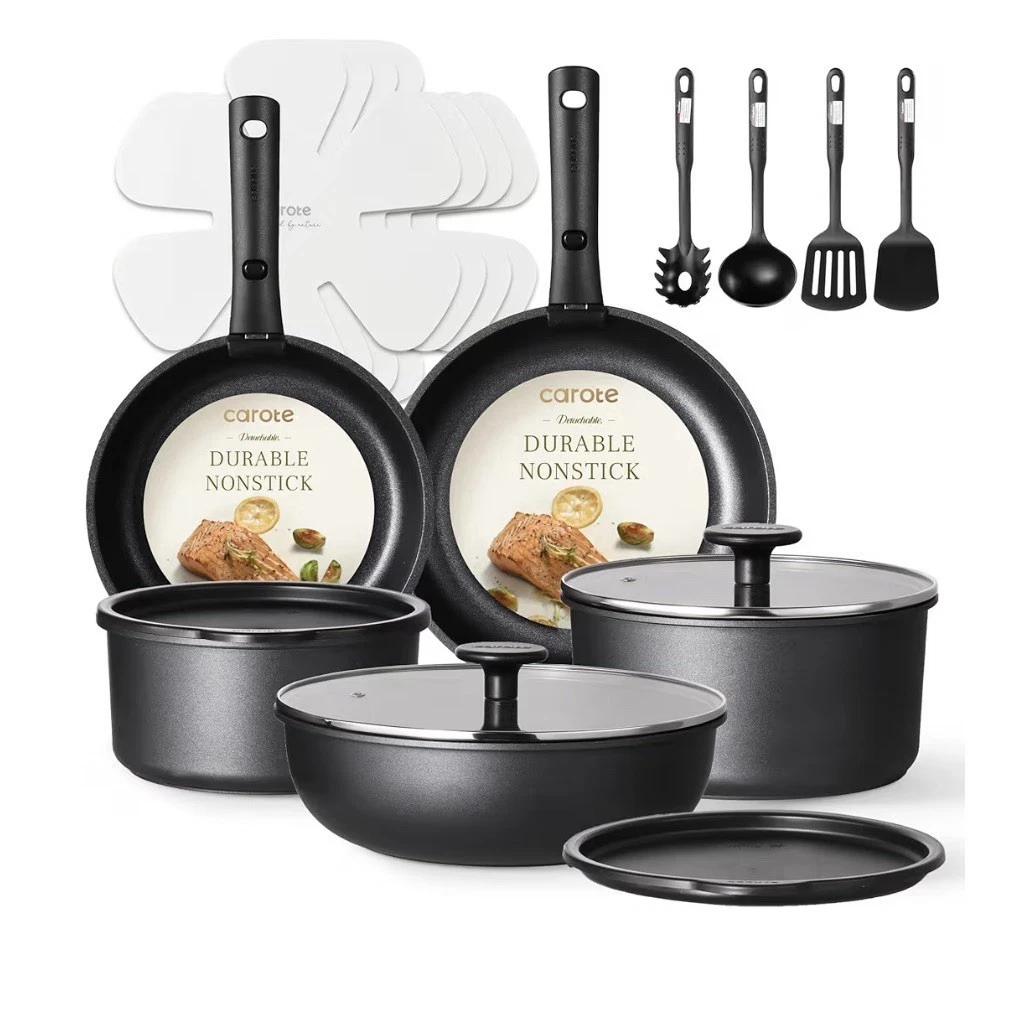 CAROTE 19pcs Pots and Pans Set Non Stick, Nonstick Cookware Set Detachable Handl
