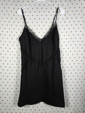 Victorias Secret Black Satin Chemise Slip Nightie Lingerie LARGE Animal Print