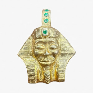 Authentic Gold-Plated Egyptian Pharaoh Pendant with Emeralds