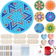 24 Sets Winter Snowflake Sand Art Kits Double Layered Wooden Winter DIY Coast...