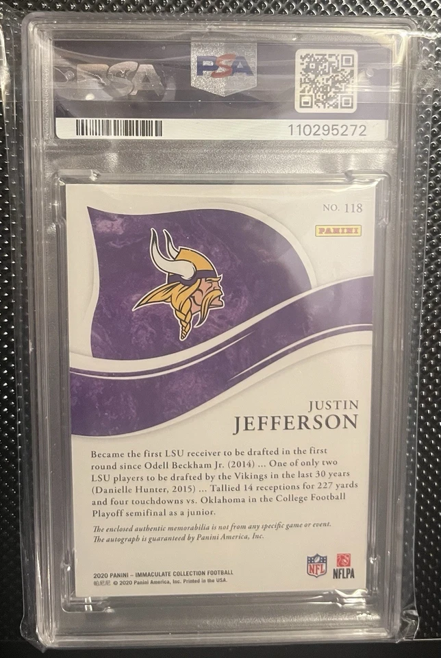 2020 Panini Immaculate Collection - Rookie Patch Autograph Justin Jefferson #118 - Image 2 of 2